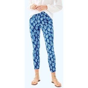 Lilly Pulitzer Kelani Stretch Pants High Tide Navy Blue/White Sz 10 Modal Blend